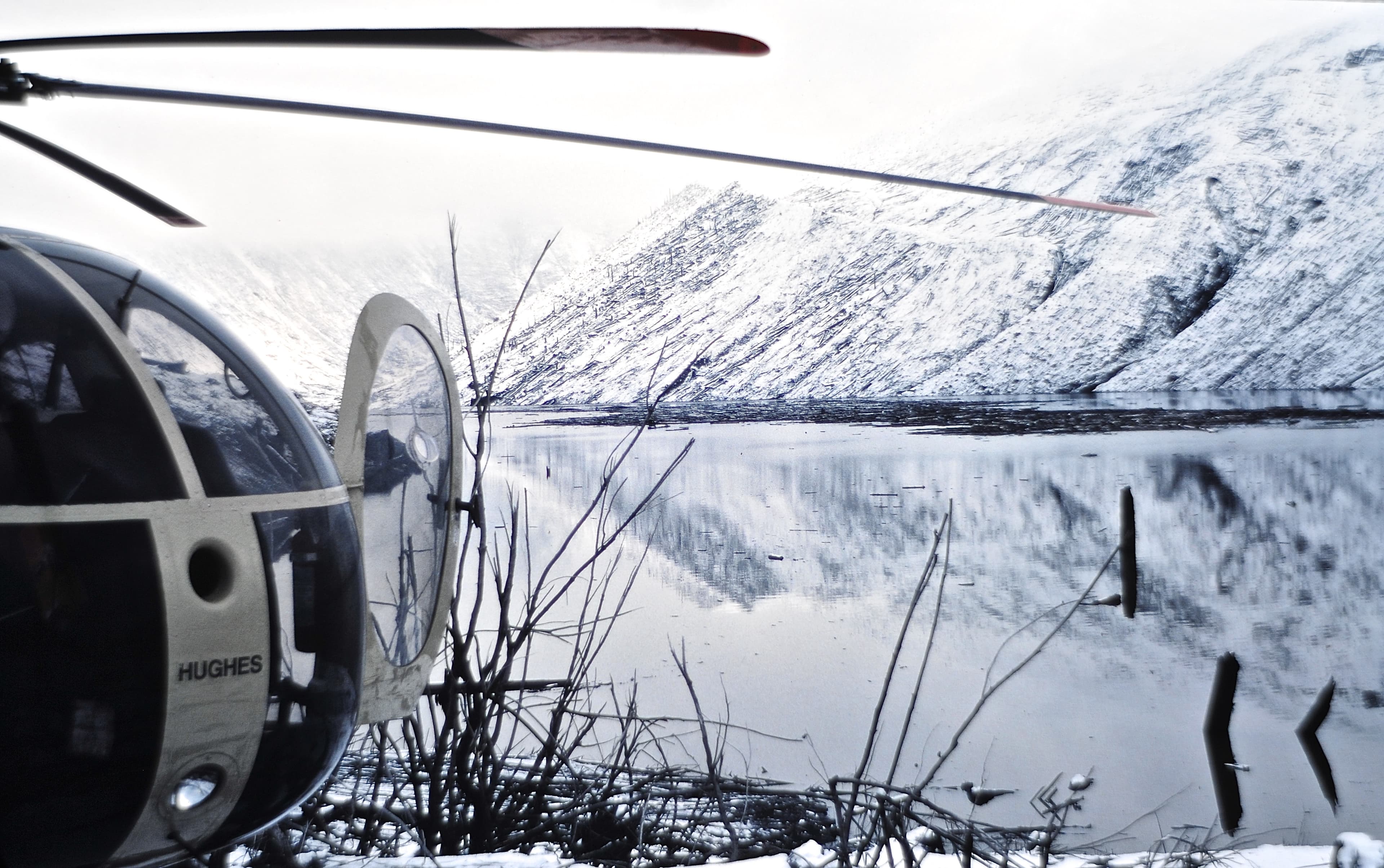 January 19, 1981 - First trip to Coldwater Lake to perform preliminary bathymetric survey.  USGS K. Tanner